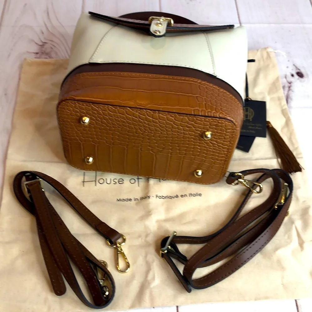 NWT House of Harlow 1960 Cream & Brown Stud Embellished Crossbody/Bag Backpack